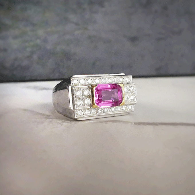 Bague Saphir Rose et Diamants