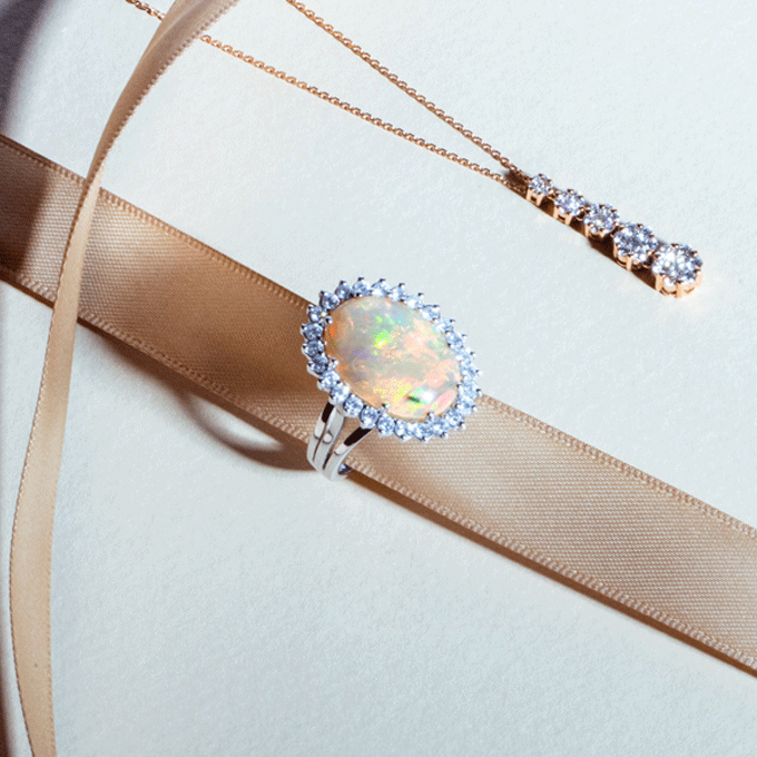 Bague Opale et Diamants