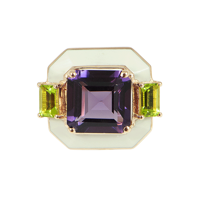 Bague Améthyste Email Blanc