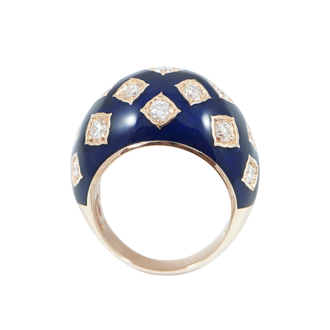Bague Diamants Email Bleu